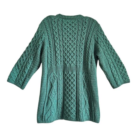 KILRONAM KNITWEAR IRELAND Women's M Cardigan Wool Sweater Green Cable Knit 38" - Picture 7 of 8